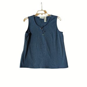 Liz Claiborne Lizwear Jeans -  Blue Ribbed Tank Top w/Front Neck Tie - Size XL